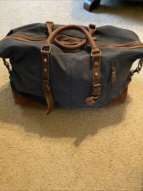 S-Zone Classic Gray Canvas Duffel with Brown Leather Accents